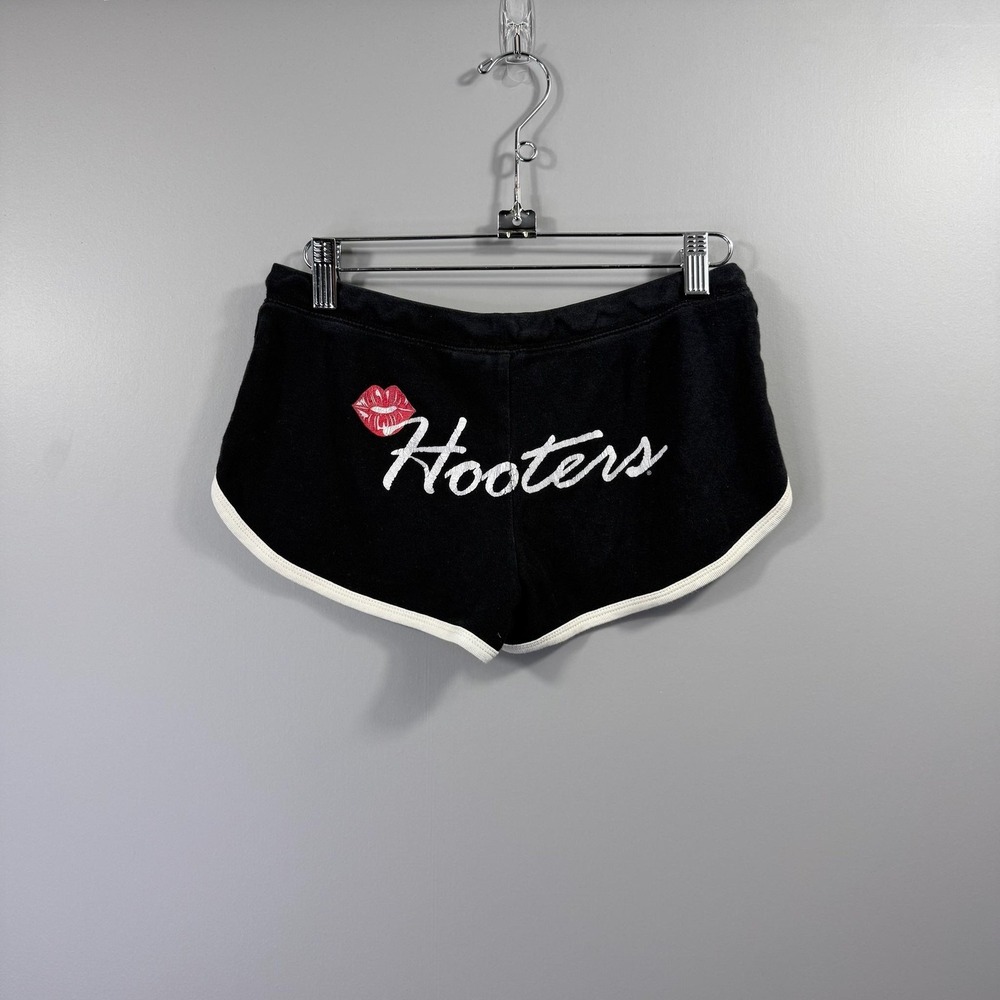 Y2K Kavio! Sweat Shorts Womens Small Black Hooters Logo Drawstring Lounge Casual - Picture 2 of 8